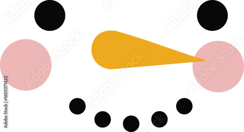 Snowman face with carrot nose and pink cheeks winter holiday vector illustration 