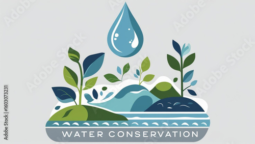 Sustainability and ecology emblem illustrating the importance of water for life and nature