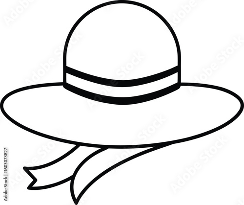 straw hat with ribbon line art