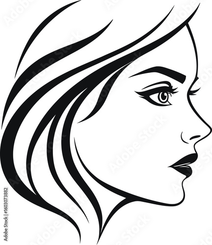 Elegant vector illustration of a woman's profile with stylish hairline perfect for beauty and fashion design concepts