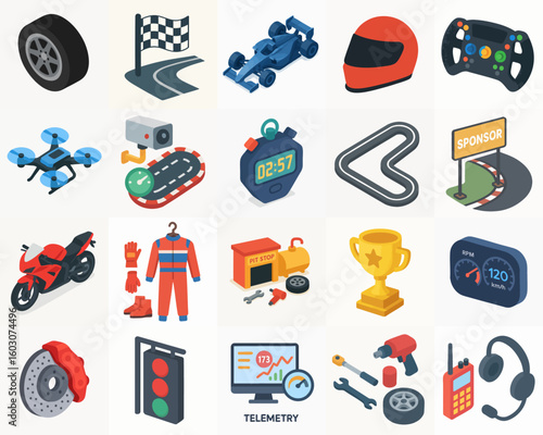Isometric Racing Championship Element Collection Illustration Style