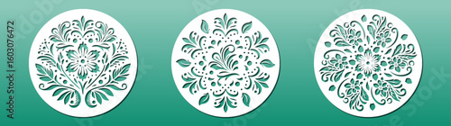 Laser cut mandala coaster or pendant, floral pattern in oriental style. Engraving, cutting, carving.for home decor, wall art panel, diy craft. Vector illustration