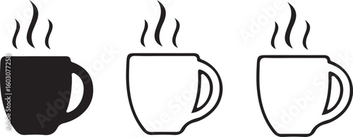 Set of Coffee Mug and Hot Drink Cup Icons with Steam