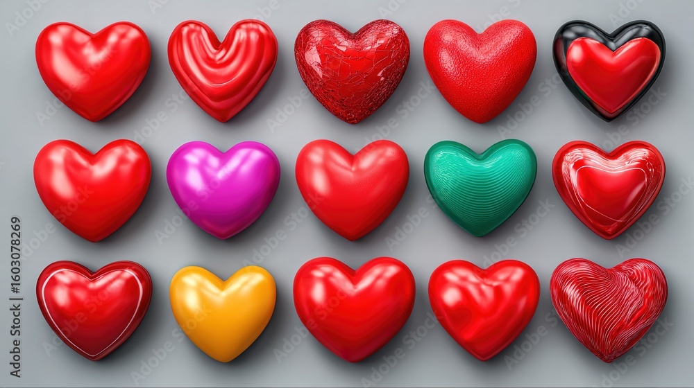 Fototapeta premium Assorted Heart Shapes on Gray Background for Valentine's Day