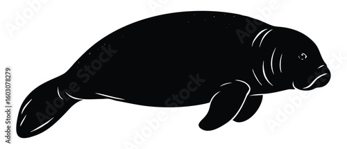 Elegant Black and White Manatee Illustration Marine Mammal Design Underwater Creature Symbol Wildlife Conservation Awareness  Simple Silhouette