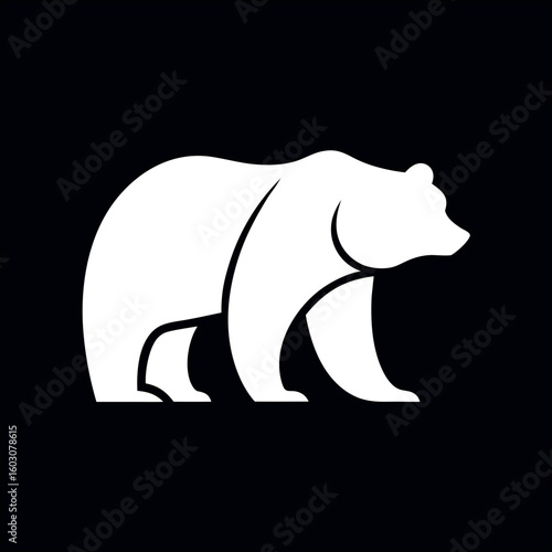 Bear logo in vector style on black background, great for animal brand identity designs.

