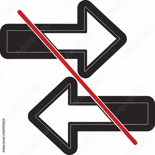 Forbidden arrow directions red line crossing black and white design
