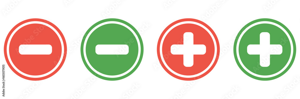 Fototapeta premium Plus and minus vector icons set.Icons plus and minus, green, red. Vector illustration.