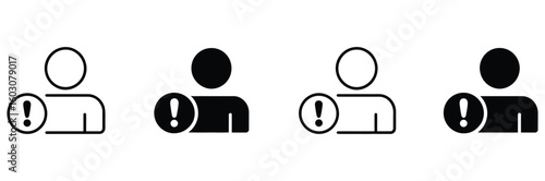 Alert user notification icons with attention exclamation mark symbol for important information or warning messages in digital interfaces