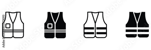 Diverse safety vests icons showcasing essential protective gear for various industries and work environments, symbolizing security and preparedness.