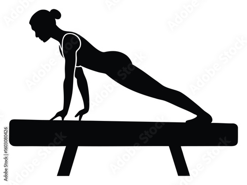 Gymnast Performing on Balance Beam Silhouette Demonstrating Strength Skill and Grace for Sports Competition and Athleticism