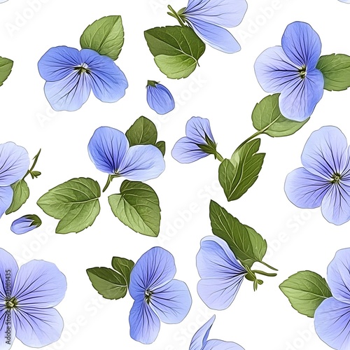 Wallpaper Mural Delicate light purple flower and leaf seamless pattern on a white background. Torontodigital.ca