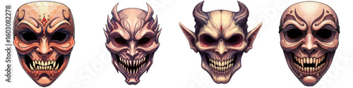 Set of four isolated scary masks for Halloween decoration  