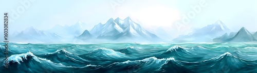 Wallpaper Mural A vast expanse of turbulent water meeting snow-capped mountains. Torontodigital.ca
