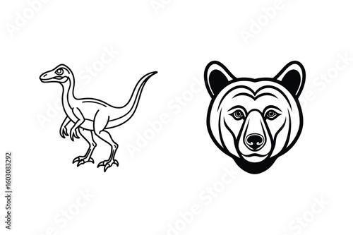 Dinosaur and bear head emblems raptor animal
