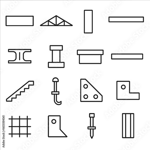 Structural Components Icons. Line style icons of structural components: beam, truss, column, joist, girder, footing, lintel, slab,
