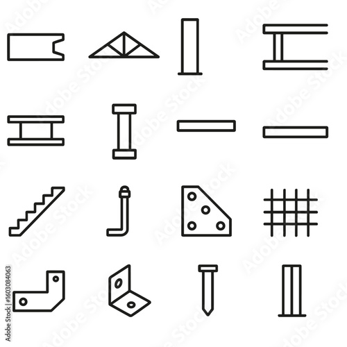 Structural Components Icons. Line style icons of structural components: beam, truss, column, joist, girder, footing, lintel, slab,