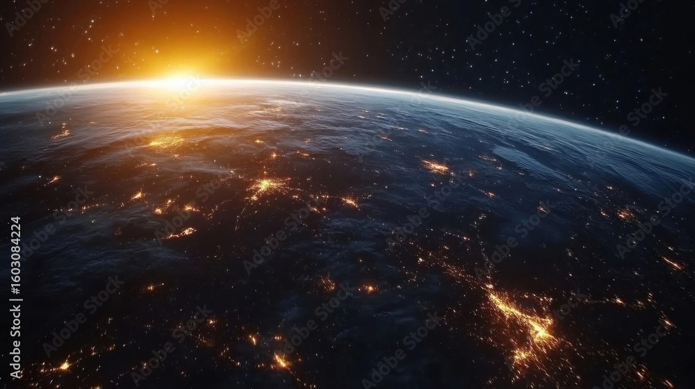 Fototapeta premium View of the planet Earth during sunrise.