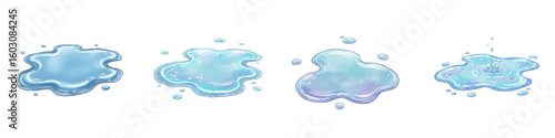 Set of isolated puddles in various sizes and shades of blue  