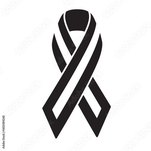 Simple black and white awareness ribbon graphic illustration symbol representing support remembrance and solidarity against injustice or adversity suitable for vintage art.