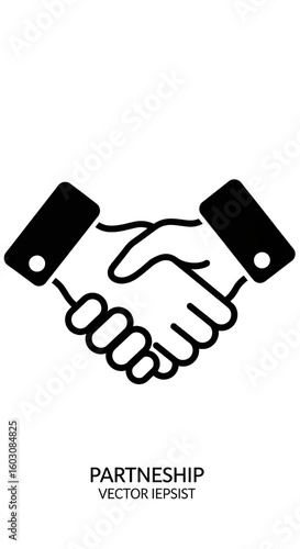 Simple black and white vector illustration of two hands clasped together, symbolizing agreement.