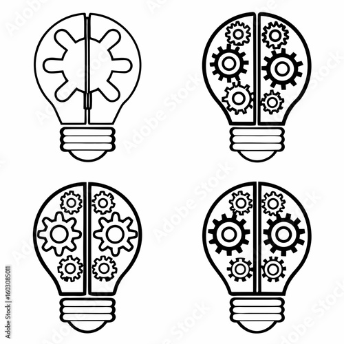 "Idea Spark": A lightbulb reimagined as a brain, with subtle gears or circuitry visible within, emphasizing critical thinking and innovation.

