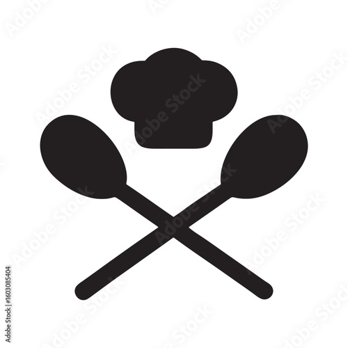 Chef hat with crossed spatula and spoon culinary illustration