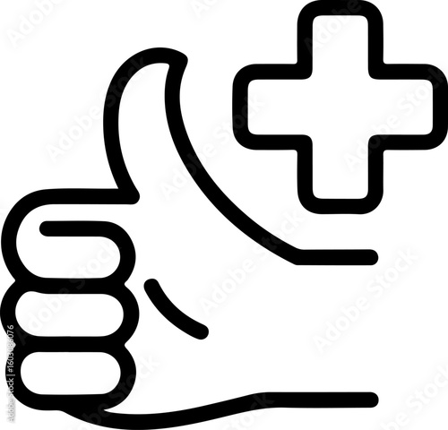 Thumbs up icon with medical plus sign for health and wellness approval
