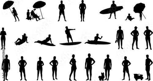 set of vector various summer beach silhouettes