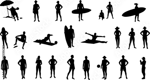 set of vector various summer beach silhouettes
