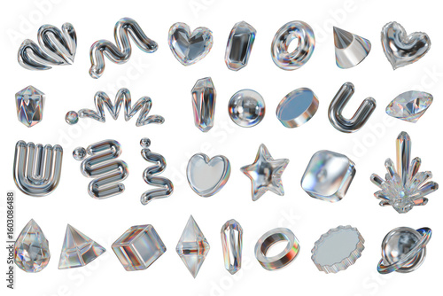 Objects prism crystal decoration set pack isolated background 3d rendering	
