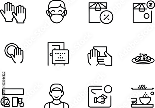 Collection of hygiene and safety icons for health and service industries
