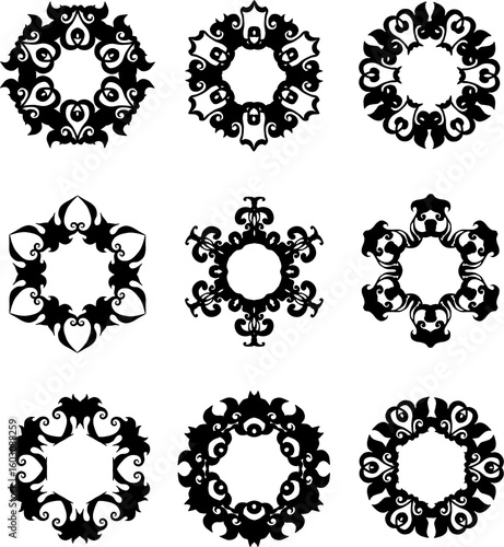 set of black florals stars like frames