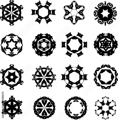 set of black florals circular design