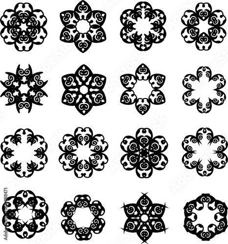 set of black florals stars