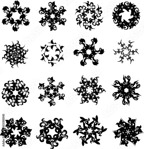 set of black floral swirl designs