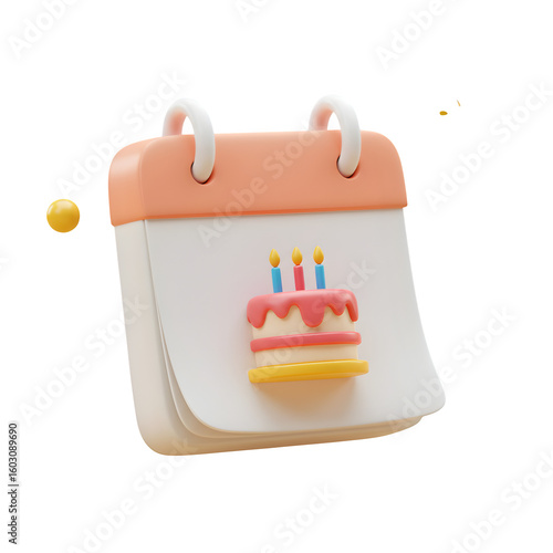 Birthday calendar date 3d style, isolated on transparent background
