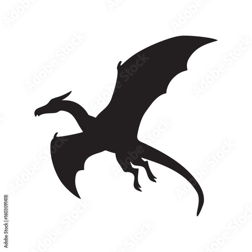 Majestic dragon silhouette with spread wings in dynamic pose