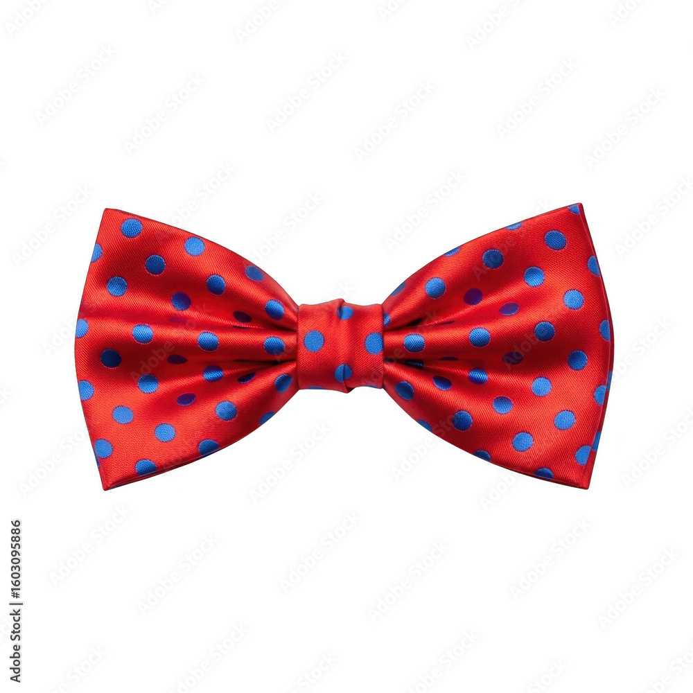 Classic red bow tie with blue polka dots isolated on white background Classic red bow tie with blue polka dots isolated on white background