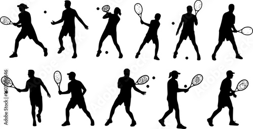 Male, female, and children's tennis players silhouettes