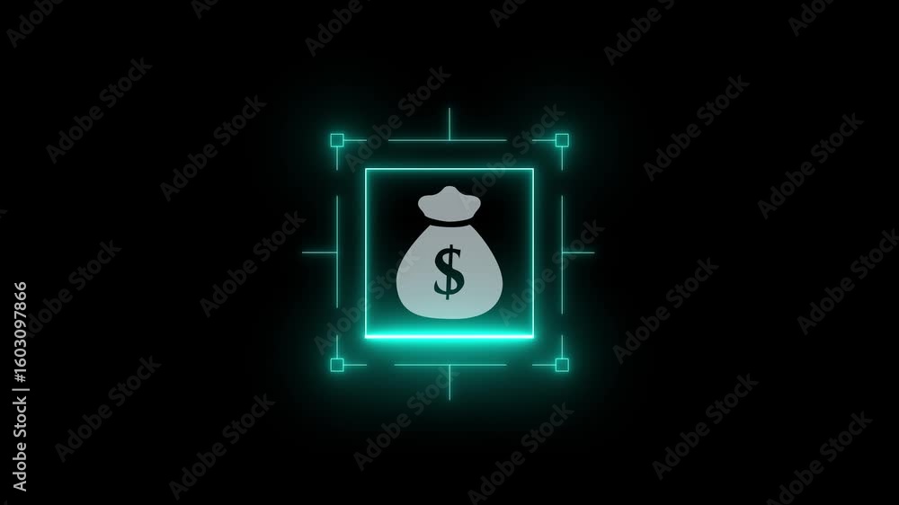 Animation of data processing and media icons over digital human spinning Future dollar ID. dollar Detection. Augmented Reality.Man dollar for Facial Recognition Isolated on black .4k animatiom video.
