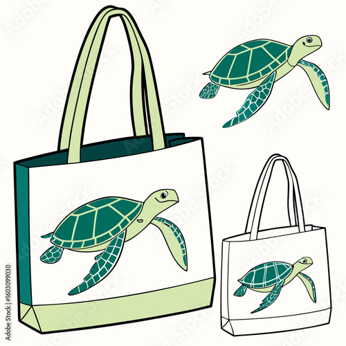 Cute sea turtle tote bags with matching swimming turtle silhouette