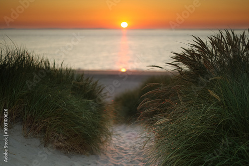 Dunes of Texel, Netherlands, sunrise, peace, warm colors North Sea, Holland, reflection on the sea