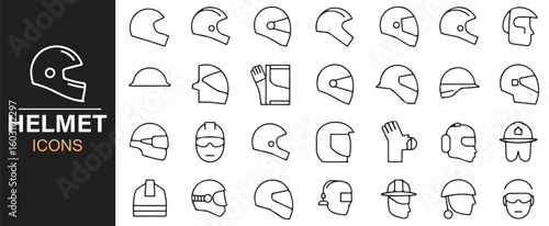 Helmet and Protective Gear Icons for Sports, Construction, and Safety

