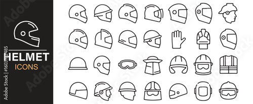Stylized Helmet Icons for Protective Gear, Racing, and Work Environments