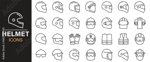 Modern Helmet Icons for Motorcycle, Sports, and Construction Use