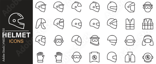 Vector Icons of Helmets for Safety, Work, and Sport Activities