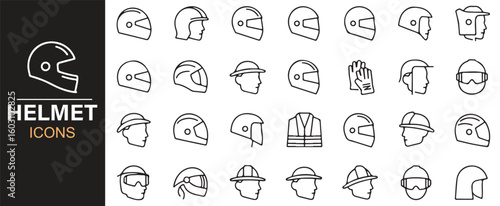 Minimalist Helmet Icon Set for Sports, Construction, and Outdoor Gear