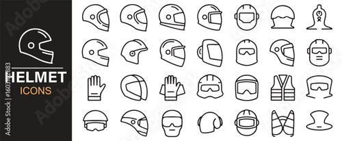 Comprehensive Set of Protective Helmet Icons for Various Industries