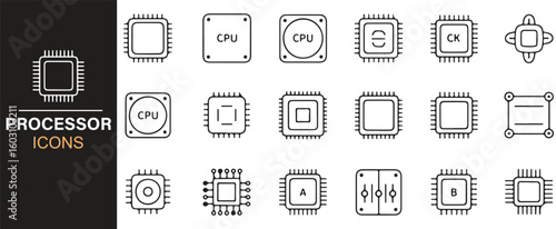 Tech Processor Icons for Digital, Computing, and Electronic System Design
